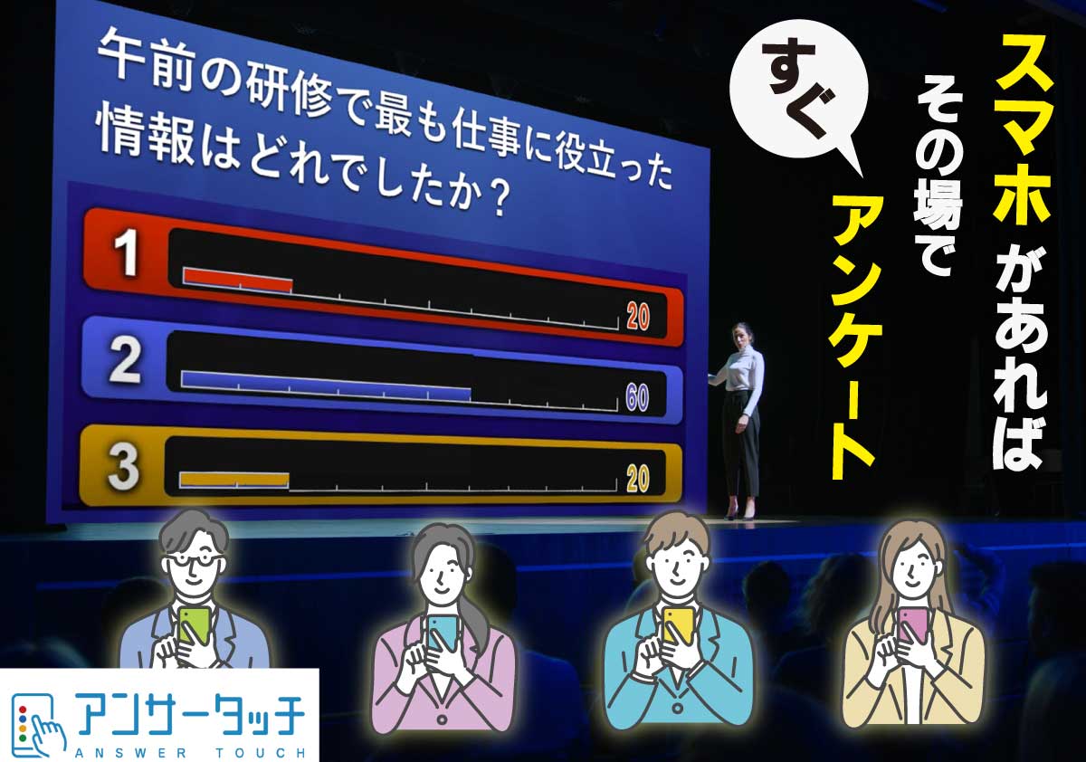 大きな会場でも、すぐにアンケート結果が画面に出るアンサータッチ