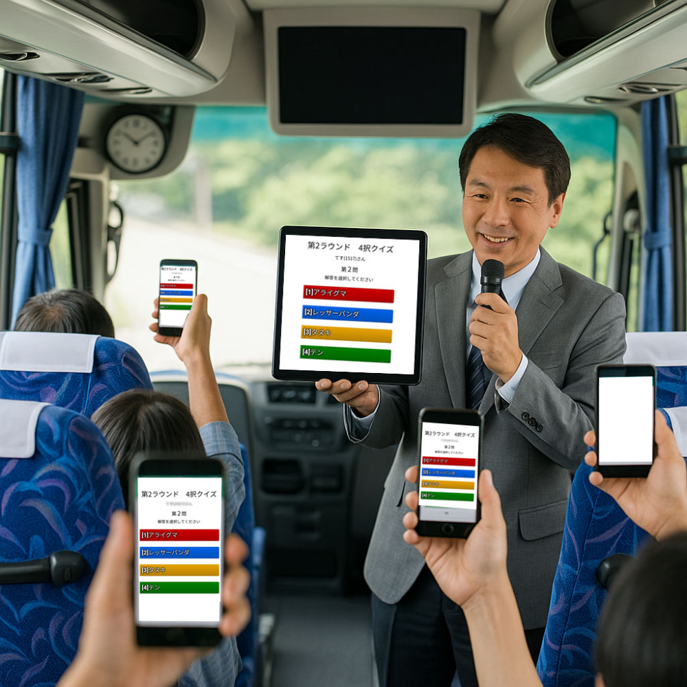旅行企画　バス移動中もアンサータッチでクイズ大会
